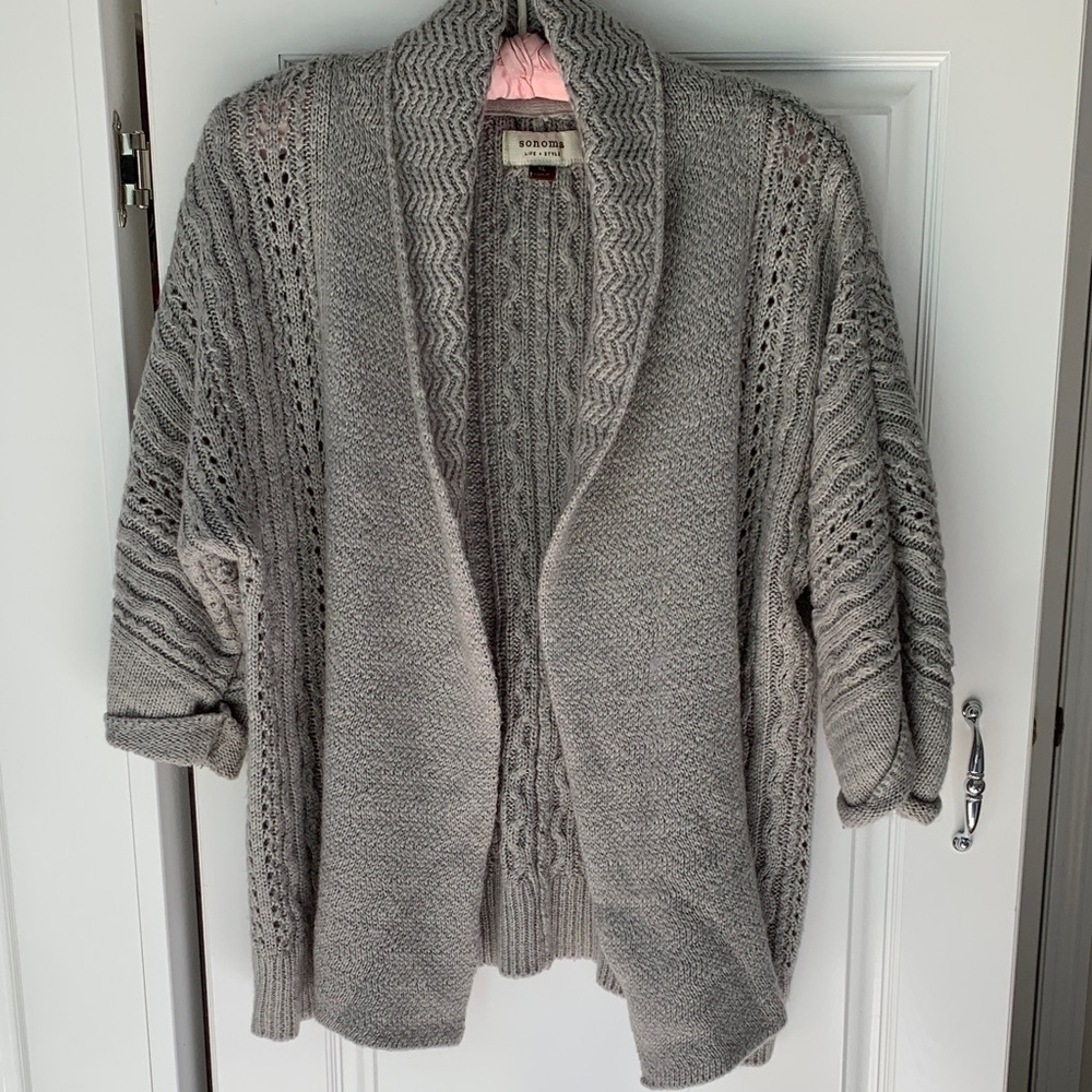 Soft Gray Open-Front Shawl Collar Sweater Cardigan - Unknown Brand